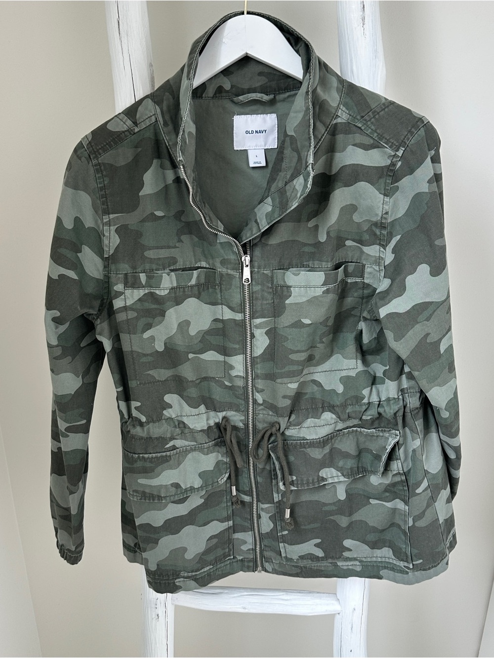 Old Navy Women’s Olive Green Camo Drawstring Utility Jacket Size Large